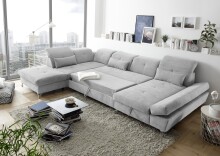 Wohnlandschaft >MELFI< Schlaffunktion, Stauraum, Bezug silver - 350x73x245 (BxHxT)