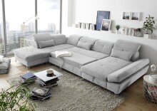 Wohnlandschaft >MELFI< Schlaffunktion, Stauraum, Bezug silver - 350x73x245 (BxHxT)