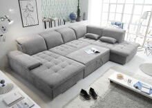 Wohnlandschaft >WAYNE< Schlaffunktion, Stauraum, Bezug dark grey - 380x81x240 (BxHxT)