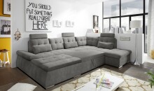 Wohnlandschaft >NALO< Schlaffunktion, Kopfstützen, Bezug stone - 324x103x219 (BxHxT)