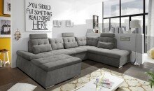 Wohnlandschaft >NALO< Schlaffunktion, Kopfstützen, Bezug stone - 324x103x219 (BxHxT)