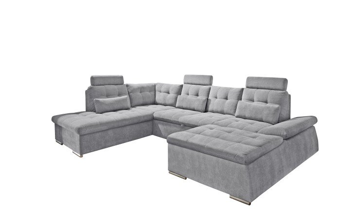 Wohnlandschaft >NALO< Schlaffunktion, Kopfstützen, Bezug stone - 324x103x219 (BxHxT)