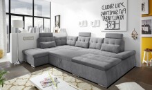 Wohnlandschaft >NALO< Schlaffunktion, Kopfstützen, Bezug stone - 324x103x219 (BxHxT)