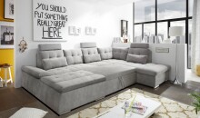 Wohnlandschaft >NALO< Schlaffunktion, Kopfstützen, Bezug Farbe schlamm - 324x103x219 (BxHxT)