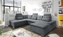 Wohnlandschaft >NALO< Schlaffunktion, Kopfstützen, Bezug anthrazit - 324x103x219 (BxHxT)