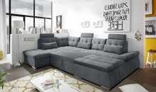 Wohnlandschaft >NALO< Schlaffunktion, Kopfstützen, Bezug anthrazit - 324x103x219 (BxHxT)