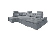 Wohnlandschaft >NALO< Schlaffunktion, Kopfstützen, Bezug anthrazit - 324x103x219 (BxHxT)