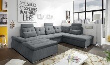 Wohnlandschaft >NALO< Schlaffunktion, Kopfstützen, Bezug anthrazit - 324x103x219 (BxHxT)