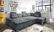 Wohnlandschaft >NALO< Schlaffunktion, Kopfstützen, Bezug anthrazit - 324x103x219 (BxHxT)