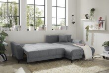 Wohnlandschaft >BERN< Schlaffunktion, Bettkasten, Bezug grey - 281x91x189 (BxHxT)