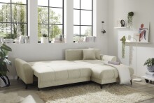 Wohnlandschaft >BERN< Schlaffunktion, Bettkasten, Bezug Farbe Ivory - 281x91x189 (BxHxT)