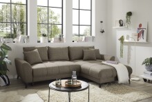 Wohnlandschaft >BERN< Schlaffunktion, Bettkasten, Bezug Farbe espresso - 281x91x189 (BxHxT)