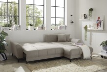 Wohnlandschaft >BERN< Schlaffunktion, Bettkasten, Bezug Farbe sand - 281x91x189 (BxHxT)