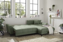 Wohnlandschaft >BERN< Schlaffunktion, Bettkasten, Bezug Farbe olive - 281x91x189 (BxHxT)