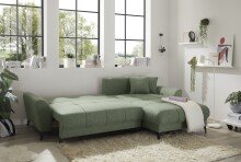 Wohnlandschaft >BERN< Schlaffunktion, Bettkasten, Bezug Farbe olive - 281x91x189 (BxHxT)