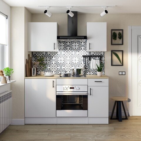 Miniküche >KIRA< in Weiß / Eiche Dekor - 160x211x60 (BxHxT)