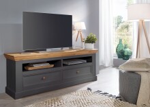 Wohnwand >WZ-0133< (3-teilig) Massivholz grau / eichefarbig - 360x214x42 (BxHxT)
