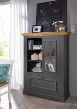 Wohnwand >WZ-0133< (3-teilig) Massivholz grau / eichefarbig - 360x214x42 (BxHxT)