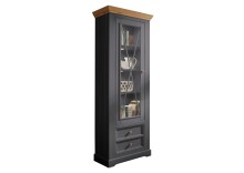 Wohnwand >WZ-0133< (3-teilig) Massivholz grau / eichefarbig - 360x214x42 (BxHxT)