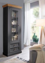 Wohnwand >WZ-0133< (3-teilig) Massivholz grau /...