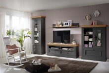 Wohnwand >WZ-0133< (3-teilig) Massivholz grau / eichefarbig - 360x214x42 (BxHxT)