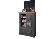 Wohnwand >WZ-0133< (3-teilig) Massivholz grau / eichefarbig - 360x214x42 (BxHxT)