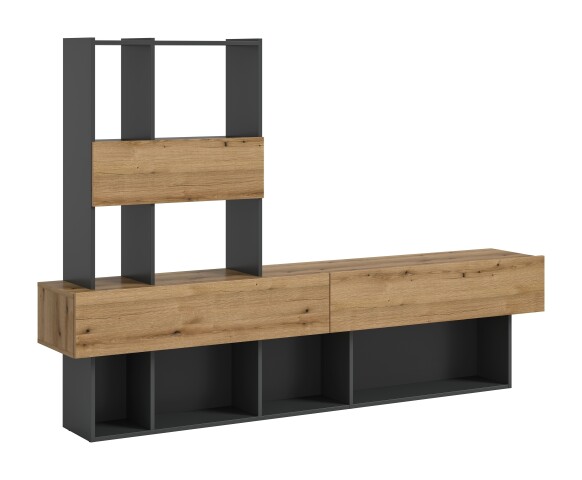 Wohnwand >Lennox< in Grau / Evoke Oak Dekor - 210x147x38cm (BxHxT)