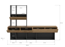 Wohnwand >Lennox< in Grau / Evoke Oak Dekor - 210x147x38cm (BxHxT)