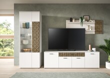 Wohnwand >Prisma< (3-teilig) in Weiß / goldfarbig - 305x195x37cm (BxHxT)