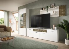 Wohnwand >Prisma< (3-teilig) in Weiß / goldfarbig - 305x195x37cm (BxHxT)