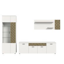 Wohnwand >Prisma< (3-teilig) in Weiß / goldfarbig - 305x195x37cm (BxHxT)