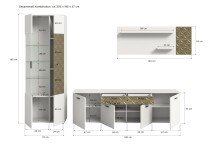 Wohnwand >Prisma< (3-teilig) in Weiß / goldfarbig - 305x195x37cm (BxHxT)