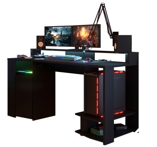 Gamingtisch >Gaming 11< mit LED-Beleuchtung, Beschichtung Schwarz - 152x87x62cm (BxHxT)