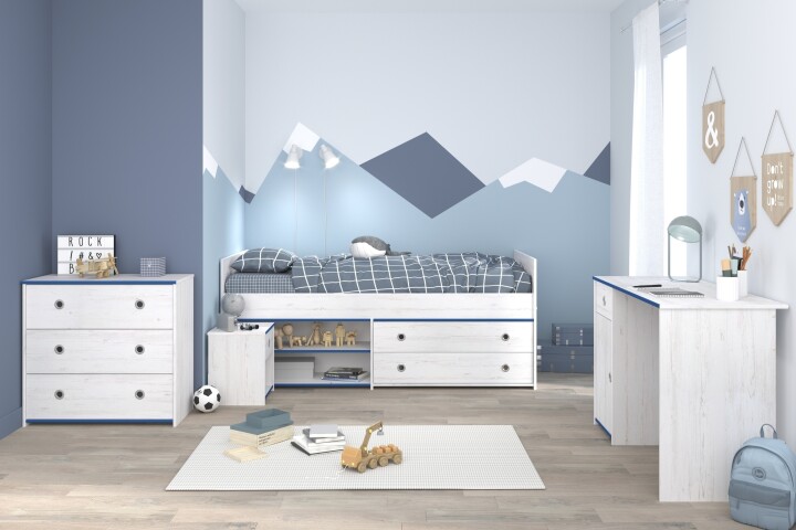 Jugendzimmer-Set >Smoozy 37< (3-teilig) Kleiderschrank, Schreibtisch, Bett, in Kiefer Weiß Dekor