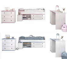 Jugendzimmer-Set >Smoozy 37< (3-teilig) Kleiderschrank, Schreibtisch, Bett, in Kiefer Weiß Dekor