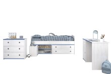 Jugendzimmer-Set >Smoozy 37< (3-teilig) Kleiderschrank, Schreibtisch, Bett, in Kiefer Weiß Dekor
