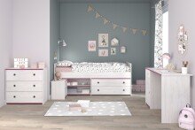 Jugendzimmer-Set >Smoozy 37< (3-teilig) Kleiderschrank, Schreibtisch, Bett, in Kiefer Weiß Dekor