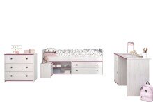 Jugendzimmer-Set >Smoozy 37< (3-teilig) Kleiderschrank, Schreibtisch, Bett, in Kiefer Weiß Dekor