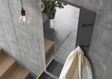 Garderobe >1205< (2-teilig) Bank + Paneel, Graphit / Eiche Dekor - 73x188x37cm (BxHxT)