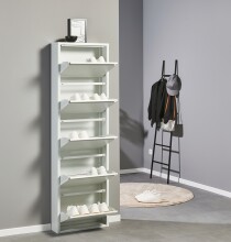 Schuhkipper >Bert< 5 Klappen, 10 paar Schuhe, in weiß, Metall  - 51x170x16cm (BxHxT)