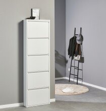 Schuhkipper >Bert< 5 Klappen, 10 paar Schuhe, in weiß, Metall  - 51x170x16cm (BxHxT)