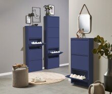 Schuhkipper >Bert< 3 Klappen, 6 paar Schuhe, in blau, Metall  - 51x104x16cm (BxHxT)