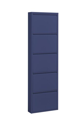 Schuhkipper >Bert< 5 Klappen, 10 paar Schuhe, in blau, Metall  - 51x170x16cm (BxHxT)