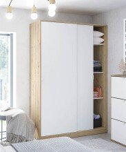 Schwebetürenschrank >TOP< 4 Böden, 1 Stange, Nodi Eiche Dekor / Artic Weiß - 120x200x50 (BxHxT)