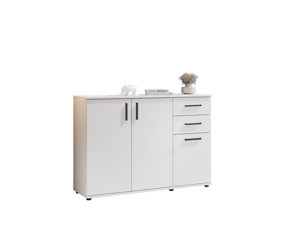 Kommode >BC 1040< 3 Türen, 2 Schubladen, weiß - 120x84x35cm (BxHxT)
