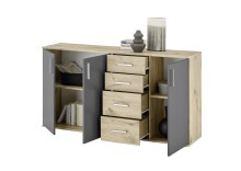 Sideboard >BC 1040< 3 Türen, 4 Schubladen, viking oak Dekor / grau - 160x84x35cm (BxHxT)