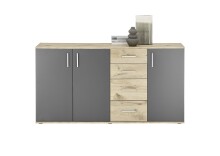 Sideboard >BC 1040< 3 Türen, 4 Schubladen, viking oak Dekor / grau - 160x84x35cm (BxHxT)