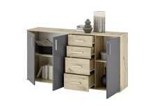 Sideboard >BC 1040< 3 Türen, 4 Schubladen, viking oak Dekor / grau - 160x84x35cm (BxHxT)