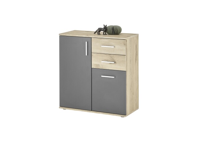 Kommode >BC 1040< 2 Türen, 2 Schubladen, in viking oak Dekor / grau - 80x84x35cm (BxHxT)