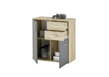 Kommode >BC 1040< 2 Türen, 2 Schubladen, in viking oak Dekor / grau - 80x84x35cm (BxHxT)